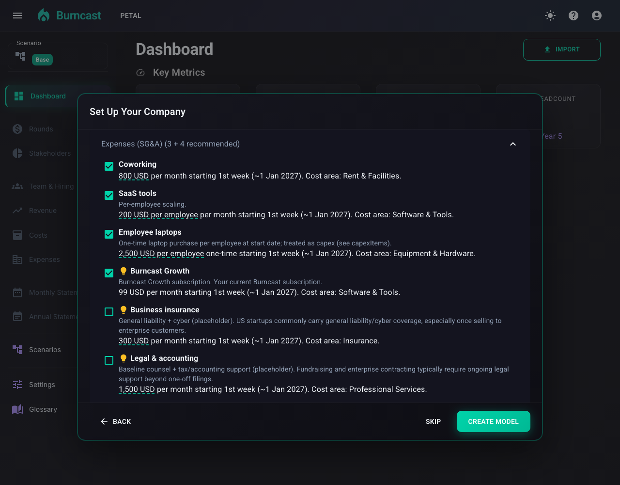Expenses section showing recognized and suggested items